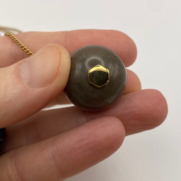 RARE Vtg MARC JACOBS 3 Planet Balls Marbles Pendant Necklace Gold Tone 32" Long - Picture 6 of 7